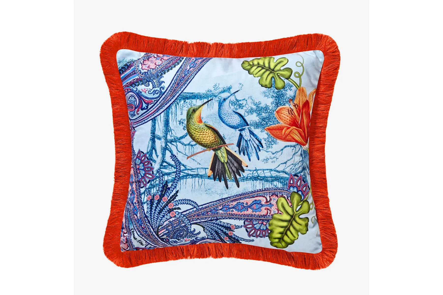 Turkuaz Kadife Dekoratif Yastık 45X45 Cm Magic Garden Collection by Chiara Alessi