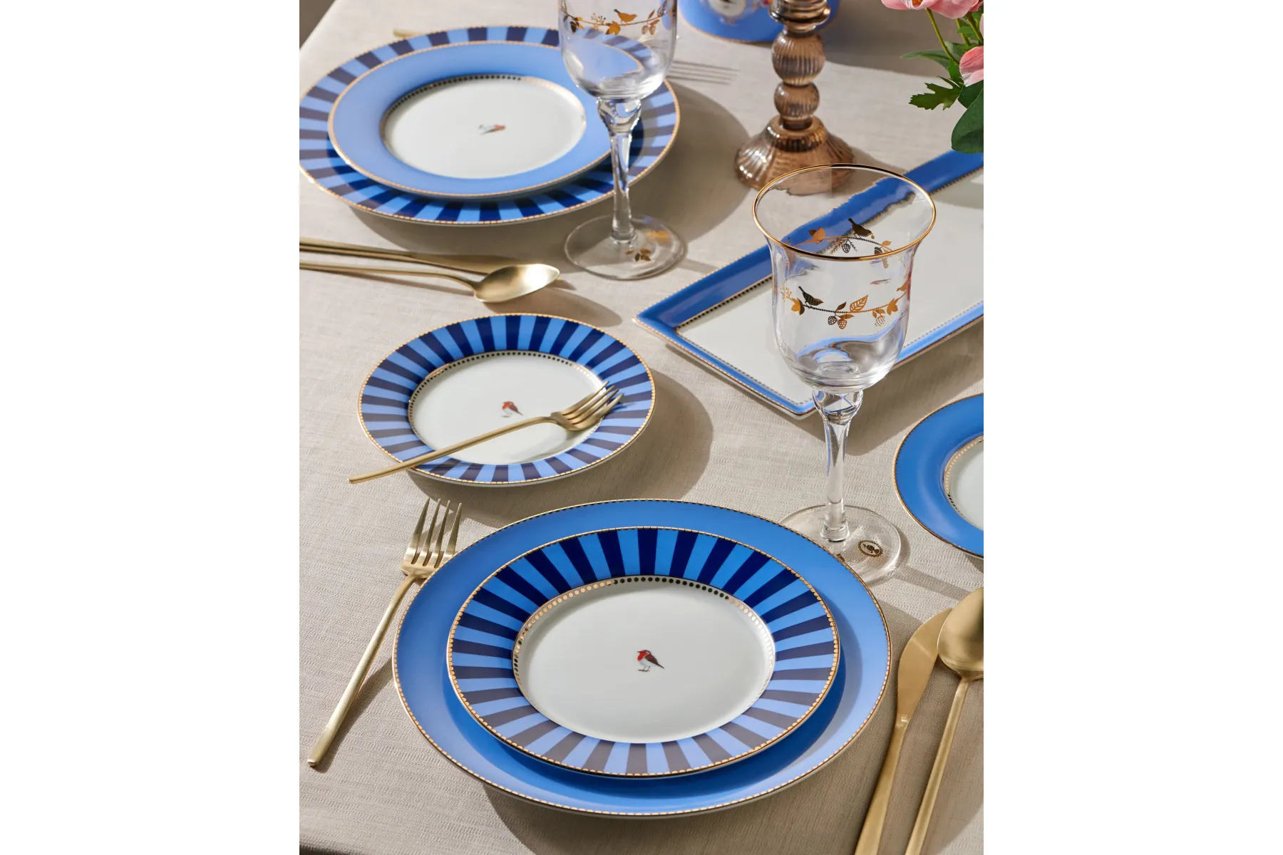 Mavi Çizgili Porselen Pasta Tabağı 17 Cm Love Birds Collection by Pip Studio